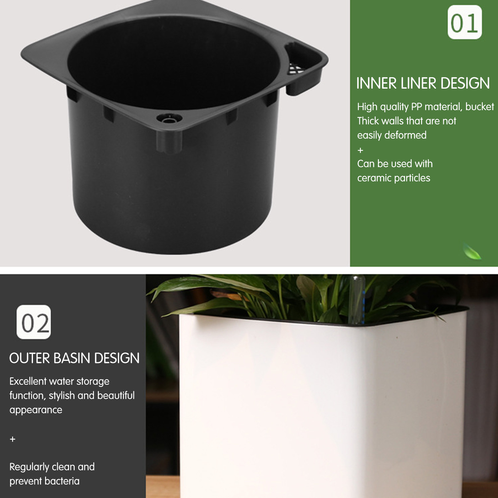 자동 급수 화분, 수위 표시기가 있는 흰색 자동 급수  - Self Watering Insert 리뷰 및 가격